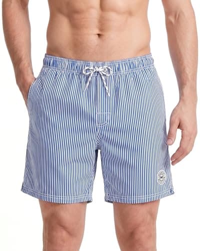 Image of MaaMgic Men's Swimming Trunks Quick Dry Fit Performance Surfing Short with Pockets, Stripe-4650, Large ( Waist:33 inch-35 inch )