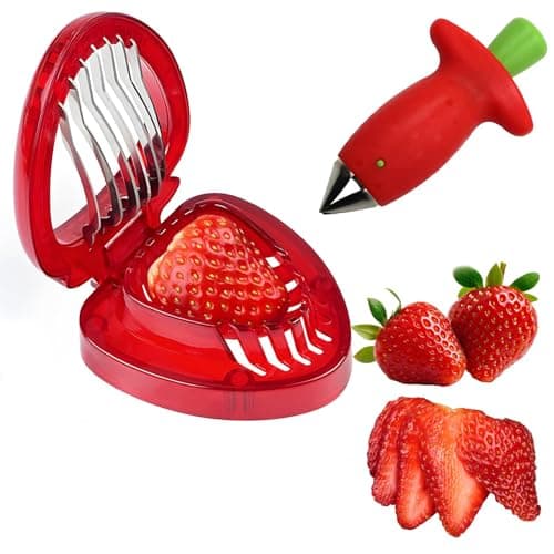Image of Yeenano Strawberry Slicer,2 PCS Stainless Steel Strawberry Huller,Fruit Core and Stem Remover Tool for Strawberries,Berries,Tomatoes Kitchen Gadget for Baking,Jam Making and Fruit Salad Preparation