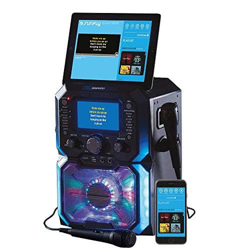 Image of Daewoo AVS1302 Bluetooth Portable Karaoke Machine with 2 Wired Microphones and CD Disks, 5 inch Digital LCD Display Screen, 3.5mm AUX Input, CD, MP3, USB Connection, LED Lights & 2 Mic In Jacks