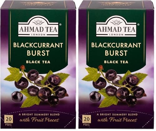 Image of Ahmad Tea Blackcurrant Fruit Black Tea | Black Tea - 20 Teabag Sachets (Pack of 2)