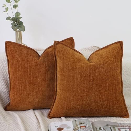 Image of OYIMUA 2 Pack Chenille Cushion Covers 50cm x 50cm Luxury Square Pillow Cases Soft Decorative Pillows 20x20 Inches Burnt Orange Cushions for Modern Sofa Home Decoration