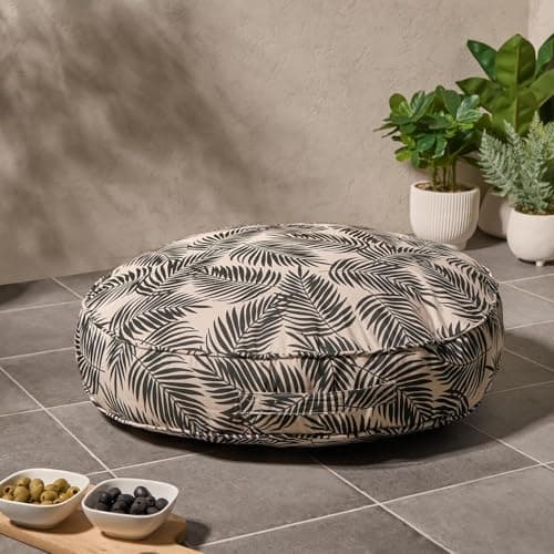 Image of OHS Floor Cushion Leaf Print Large Outdoor Cushions Filled, Soft Comfy Garden Cushions Waterproof Seat Pad for Living Room Patio Balcony Round Seat Cushion Indoor Outdoor Seat Pads, Mono - 60cm