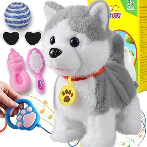 Image of Marsjoy Husky Walking Dog for Kids Barking Interactive Musical Puppy Robotic Dog Toy Repeats What You Say Licking Tongue Wagging Tail Remote Control Toddler Toys for Girls Boys Birthday Gifts
