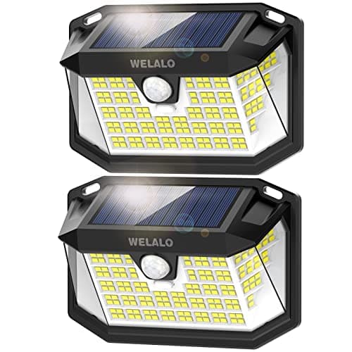 Image of WELALO Solar Security Lights, 188 LED Solar Motion Sensor Lights, IP65 Waterproof Solar Lights Outdoor Garden, 3 Modes PIR Solar Powered Wall Lights for Outside Garden Fence Door Yard (2 Pack)
