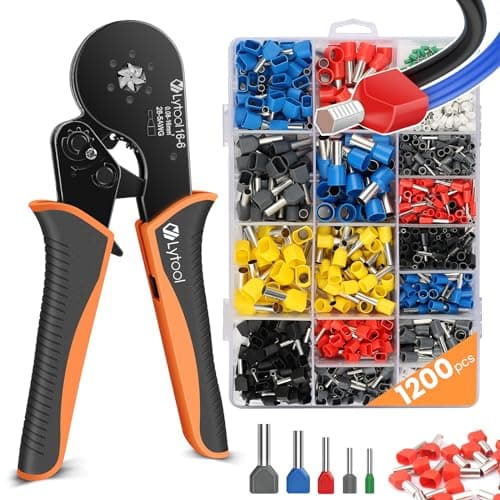 Image of 0.08-16mm² Ferrule Crimping Tool, Lytool Hexagonal Bootlace Ferrule Crimping Tool Kit Self-Adjustable Ratchet Crimping Pliers with 1200Pcs Twin Wire Terminal