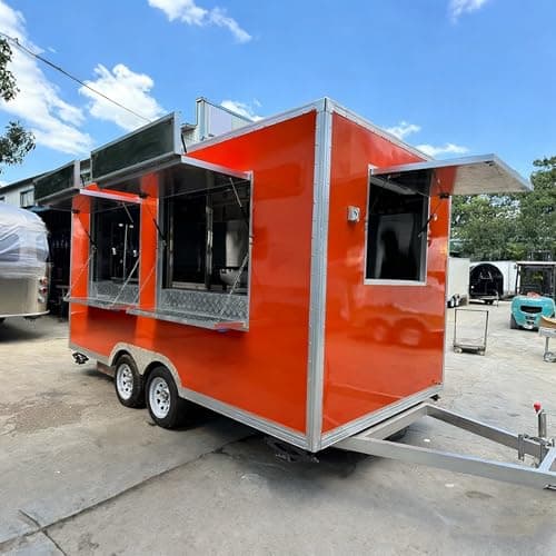 Image of Mobile Food Truck Trailers for Sale – Perfect for Serving Coffee, Ice Cream, & Barbecue. Equipped with Custom Kitchen, Refrigerator, Lockable Storage & Sink