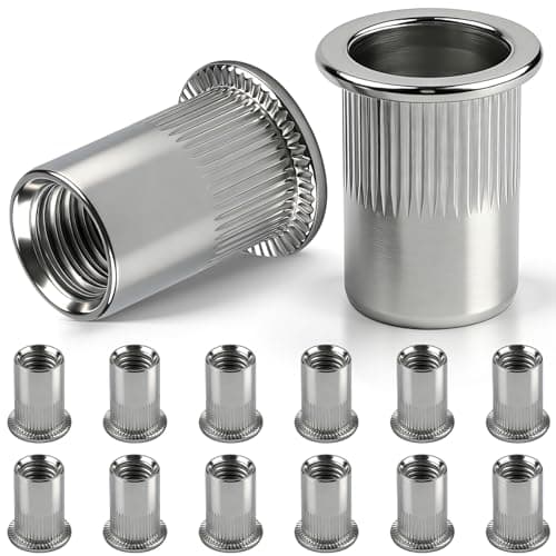 Image of Moosswee 60 Pcs M4 Rivet Nuts, 304 Stainless Steel Threaded Insert Nutserts, Flat Head Rivnut for Metal Plates, Appliances and Industrial Building Materials
