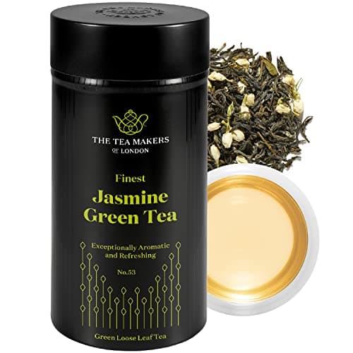 Image of Jasmine Green Tea Loose Leaf - Natural Blend of Chinese Green Tea & Essential Oil - Sweet & Summery Notes of Jasmine Blossoms - 125g Caddy by The Tea Makers of London