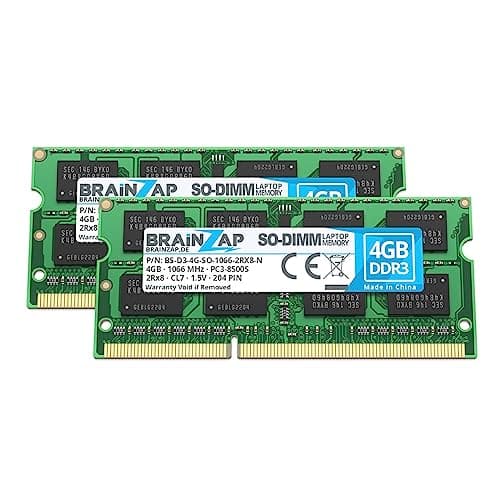 Image of BRAINZAP 8 GB DDR3 RAM SO-DIMM PC3-8500S 2Rx8 1066 MHz 1.5 V CL7 Notebook Laptop Memory Module (2 x 4 GB)