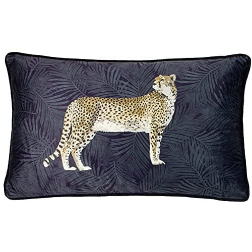 Image of Paoletti Cheetah Forest Velvet Cushion Cover – Realistic Animal Botanical Soft Durable Decorative Cushion (Navy – 50 x 30cm)