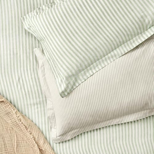 Image of Furn. Yard Hebden Mélange Stripe 100% Cotton Pillowcase Pair – Soft Textured Striped Design (Eucalyptus – 50x75cm)