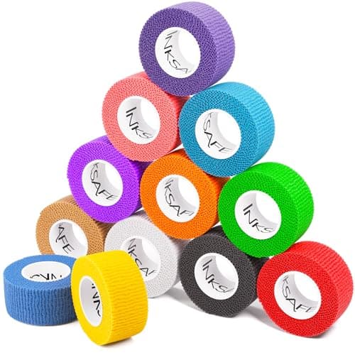 Image of Inksafe Assorted Self Adherent Cohesive Bandages 2.5cm x 4.5m Box of 12 - Uses Include Vet Wrap, Tape for Wrist and Ankle Sprains, Finger and Thumb Tape,