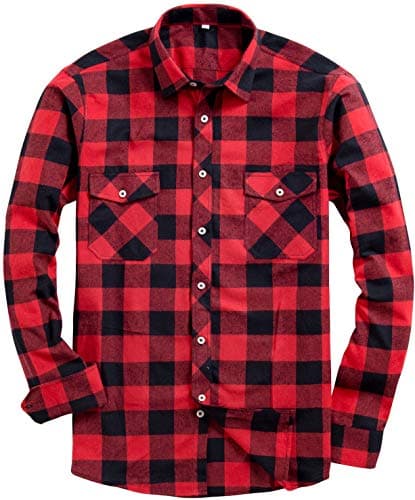 Image of siliteelon Flannel Shirt Men Cotton Red Black Checked Shirt Men's Long Sleeve Regular fit Casual Plaid Shirt Lumberjack