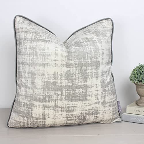 Image of Harrison Cropper Savoy Ivory White & Grey Two Tone Velvet Piped Cushion/Cushion Cover 16" 18" 20" 22" 24" (20" Feather Filled)