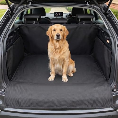 Image of bonVIVO Car Boot Liner 152x163 cm – Travel Buddy Ted, Universal Waterproof Non-Slip Dog Boot Cover & Car Boot Protector, Boot Liner for Dogs, Car Bumper Protector, Dog Guard for Car Trunk, Black