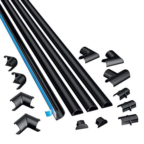 Image of D-Line Micro+ Cable Trunking 4-Meter Pack, Half Round Cable Cover, Paintable, Self-Adhesive Wire Cover, Hide TV Wires, Cable Management - 4x 20mm (W) x 10mm (H) x 1m Lengths & Accessories - Black