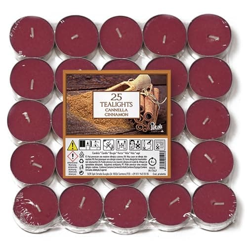 Image of Prices's Candles Cinnamon Scented Tea Lights 25 Pack Warm Spiced Fragrance Wax Tealights Long Burning Home Decor Ambient Seasonal Candle Set Cozy Aroma