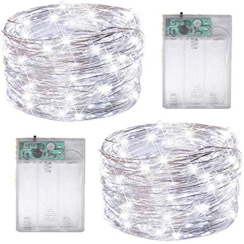 Image of FANSIR Led Fairy String Lights, 2 Pack 50 LED Silver Wire Fairy String Lights Battery Operated LED Twinkle Waterproof Lights for Bedroom, Christmas, Party, Wedding Outdoor Indoor Decor(Cool White)
