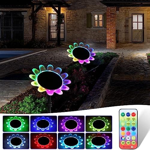 Image of AGM Flower Solar Lights Outdoor Garden, 2-in-1 Solar Pathway Lighting & Swimming Pool Pond Lights, IP68 Waterproof, 8 Lighting Modes, Remote Control, Set of 2