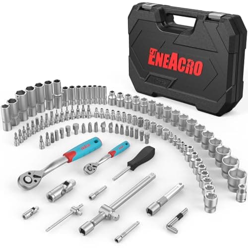Image of ENEACRO 112 Piece Ratchet Set with 1/2 Inch and 1/4 Inch Sockets, Sockets, Extensions, Bits, Chrome-Vanadium Steel, Case Included – Complete Ratchet Set