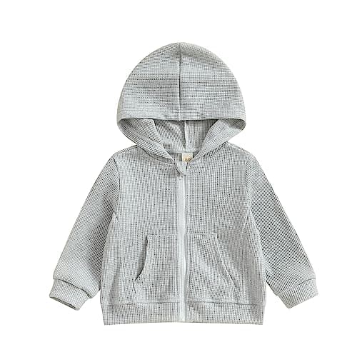 Image of Siyova Toddler Hoodie Kids Hooded Sweatshirt Solid Color Long Sleeve Zip-up Sweatshirt Jacket for Boys Girls with Pocket (Gray, 2-3 Years)