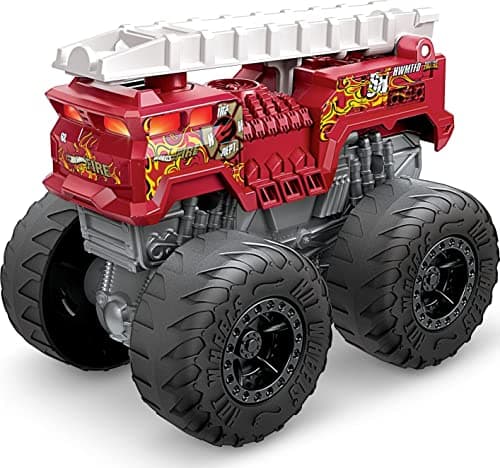 Image of Hot Wheels Monster Trucks Roarin Wreckers 5 Alarm 1:43 Scale Fire Truck with Lights & Sounds, Plays Theme Song, Toy for Kids 3 Years Old & Older