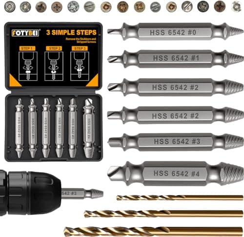 Image of 9 PCS Damaged Screw Extractor Set, 6 PCS HSS 6542 Screw Removal Tool and 3 PCS Twist Drill Bit, Screw Remover and Extractor Bit Set for Damaged Broken Stripped Screws