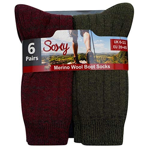 Image of 6 Pairs Mens Merino Wool Soft Warm Socks - Wool Blend Boot Hiking Walking Socks - UK 6-11/EU 39-45