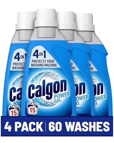 Image of Calgon 4-in-1 Washing Machine Cleaner and Water Softener Gel 750 ml, Pack of 4, Removes Limescale, Residue, Dirt, Rust & Malodours, Deep Clean