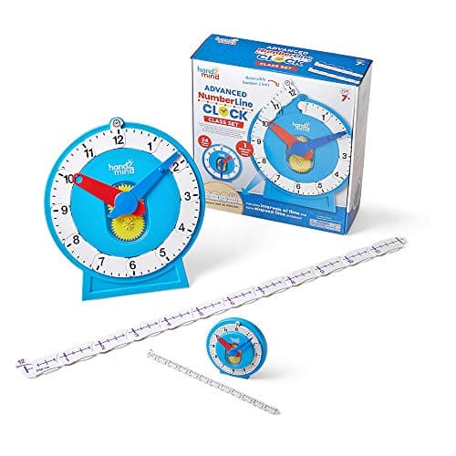 Image of Learning Resources Advanced NumberLine Clock Class Set for Kids Learning To Tell Time, Maths Manipulatives for Telling Time, Analogue Clock for Kids Learning, Teacher Supplies (25 Total Clocks) 222