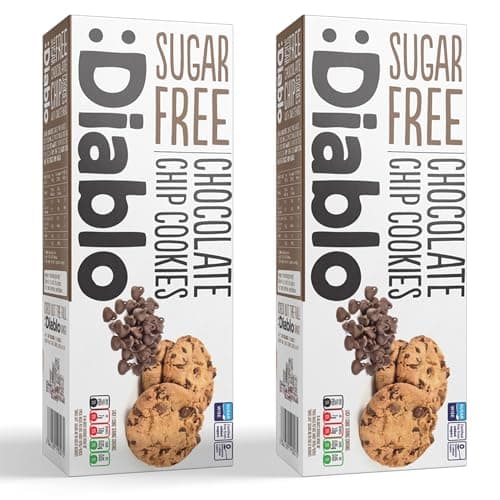 Image of Diablo Sugar Free Chocolate Chip Cookies – Low Sugar Snacks Made with Maltitol, Crunchy Chocolate Flavor Treats for Everyday Snacking, Guilt Free Biscuit Alternative, 130g Pack of 2