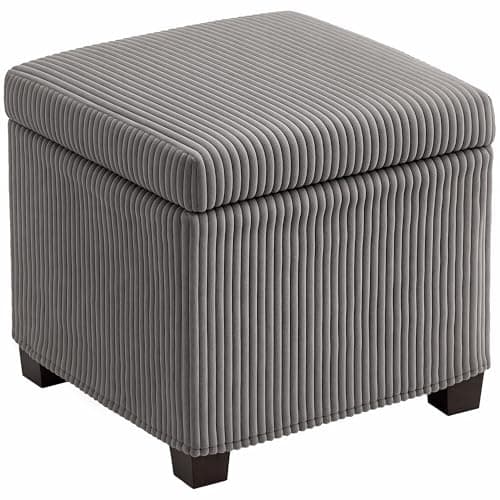 Image of HOMCOM Storage Ottoman Bench, Corduroy Storage Chest Box with Wooden Legs, 40cm Bed End Bench for Living Room, Bedroom, Entryway, Grey