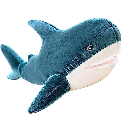 Image of Kekeso Giant Shark Plush Pillow Soft Toy Stuffed Blue Shark Animal Pillow Comfortable Sleeping Pillow Back Cushion Doll Gift for Kids (100cm/39.37inch, Blue)