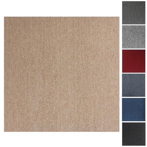 Image of Carpet Tiles, 20pcs Carpet Tiles 50x50 for for Commercial Retail, Office, Home, Kitchen, Bedroom, Living Room, Bathroom (Beige)