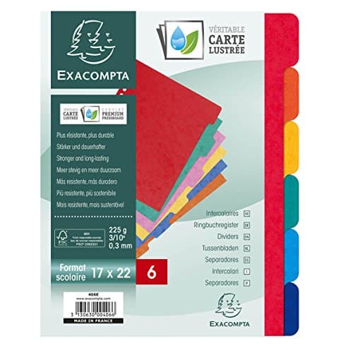 Image of Exacompta - Ref 406E - Nature Future Dividers - Suitable for 220 x 170mm Documents, Pre-Punched, 225gsm Genuine Pressboard, 6-Part Dividers, FSC-Certified - Multi-Coloured