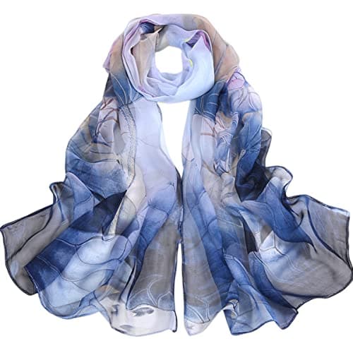 Image of FAIRYGATE Chiffon Scarf for Women Silk Scarf Ladies Print Fashion Flower Print Long Scarves Neck Scarf Soft Shawl Wrap Lightweight Scarf 38007