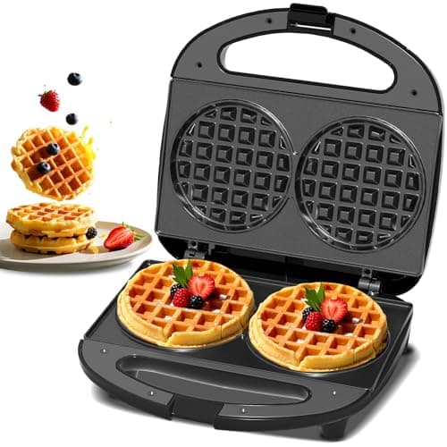 Image of YASHE Double Mini Waffle Maker, Non-Stick Waffle Machine,Cast iron waffle maker, Automatic Temperature Control, Cool Touch Handle