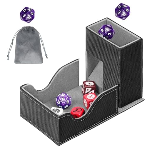 Image of Jaffzora 3-in-1 Foldable Dice Tower & Magnetic Dice Storage Box, Premium Leather Dice Organiser with U-Shape Groove for D&D, MTG, RPG & Tabletop Games, Black & Gray
