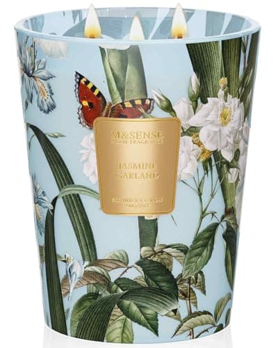Image of M&SENSE Jasmine Garland Extra Large Soy Scented Candle Gifts for Women, 990g 150H Candles for Men Long Burning, 3-Wick Home Fragrance Strong Scented Candle, Organic Non Toxic Aromatherapy Candle