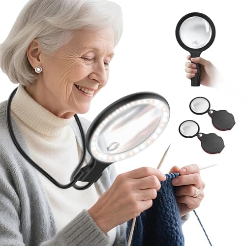Image of Neck Wear Magnifying Glass with Light for Close Work, 138mm 5X Handheld Lighted Magnifier for Reading Books, included 2PCS Upgrade 10X Small Magnify Glasses with Protective Sheath, Ideal for Repairing