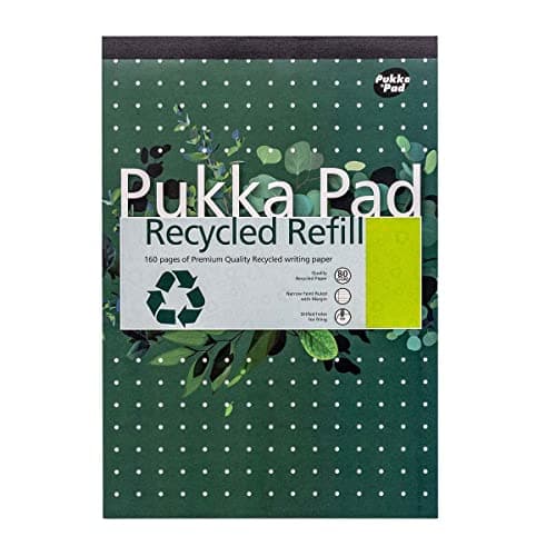 Image of Pukka Pad Recycled A4 Refill Notepad – 6 Pack of Notebooks with 100 Pages, 50 Sheets of 80GSM Paper, 4-Hole Punch Margins, and Feint Ruled Lines