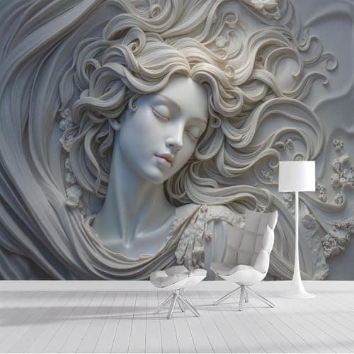 Image of ZISTRCBAO 3D Photo Wallpaper 350x256cm Art Wall Mural Silk 3D Female Marble Relief Panoramic Poster Classical Sculpture Style Mural Wallpaper Poster TV Background Decoration for Living Room Bedroom