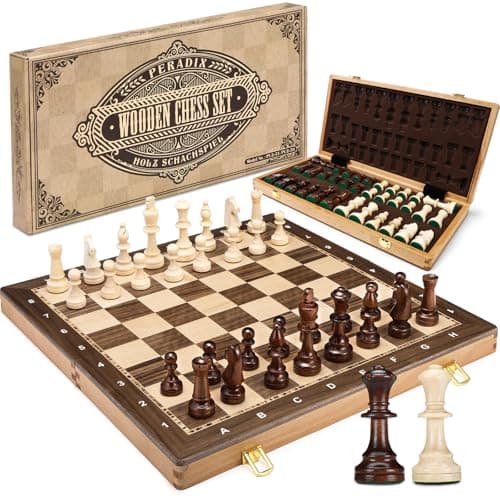Image of Peradix 19" Wooden Chess Set, Folding Tournament Chess Board with 3.75" King, 2 Extra Queens, Classic Professional Chess Game for Adults & Kids