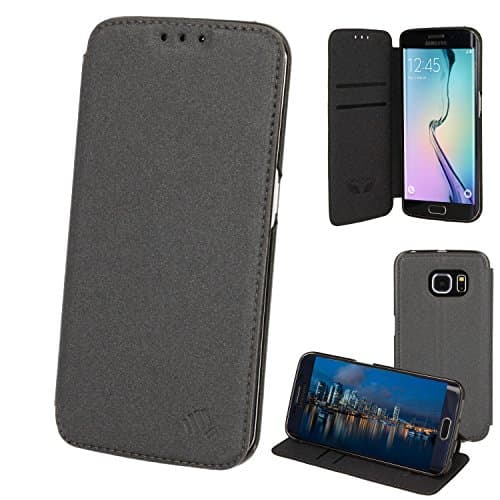 Image of TECHGEAR Galaxy S6 Edge Svelte Case, Stylish Slim Folio Protective Case Cover with Card Slot & Stand in Metallic Inspired Colours Compatible with Samsung Galaxy S6 Edge (Grey)