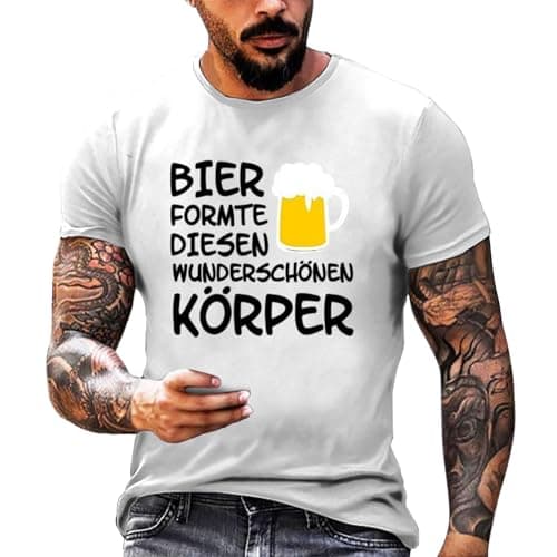 Image of Men's Casual Slim Fit Print T-Shirt for Everyday Use with Crew Neck Comfortable Stretchy Ideal for Spring, White, S
