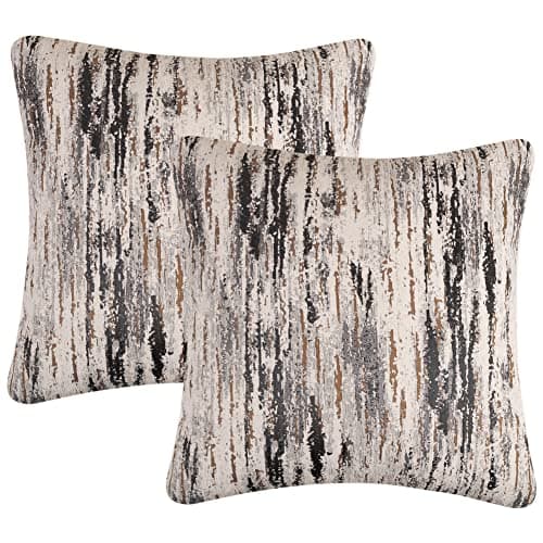 Image of Yeiotsy Pack of 2, Nordic Style Cozy Decorative Throw Pillow Covers for Sofa Bed Car Chair Geometric Cushion Cases Jacquard Chenille (Grey Stripes, 18 X 18 Inches)