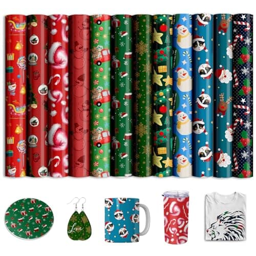 Image of Christmas Pre-Printed Sublimation Paper for Cricut Mug Press,Infusible Transfer Ink Sheets for Tumbler T-Shirts Mugs,12" x 10",12pcs