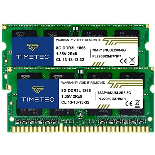 Image of Timetec 16GB KIT(2x8GB) DDR3L / DDR3 1866MHz PC3L-14900 / PC3-14900 Non-ECC Unbuffered 1.35V / 1.5V CL13 2Rx8 Dual Rank 204 Pin SODIMM Laptop Notebook PC Computer Memory RAM Module Upgrade