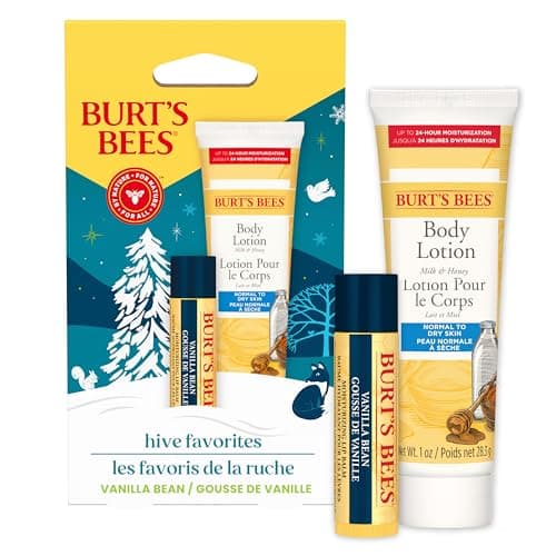 Image of Burt's Bees Gift Set for Lip & Body, Vanilla Bean Lip Balm & Mini Milk & Honey Body Lotion, Hive Favorite Limited Edition