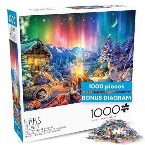 Image of Buffalo Games - LARS - Winter's Night Bonfire - 1000 Piece Jigsaw Puzzle for Adults Challenging Puzzle Perfect for Game Nights - Finished Puzzle Size is 26.75 x 19.75